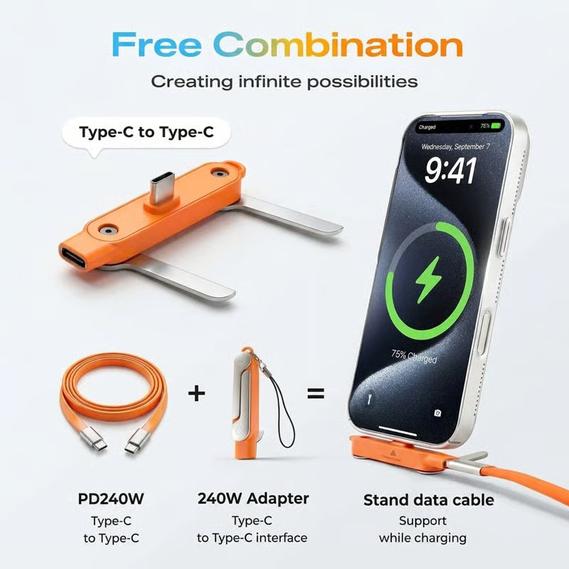 Fast-Charging Cable with Detatchable Stand