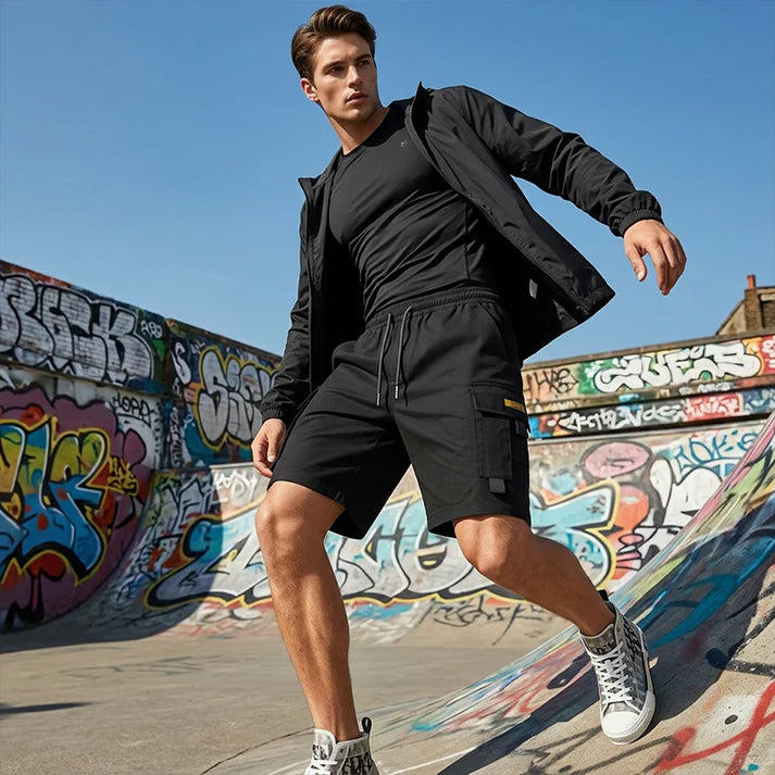 Pack of 4 Offer 😍 Men’s Premium Quality Stretch Capri Shorts | Black, Grey, Dark Blue & Green Color