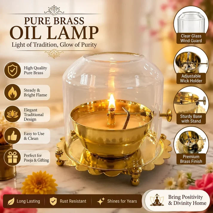 Golden Brass Akhand Diya Oil Lamp With Rotating Wick