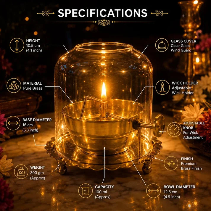 Golden Brass Akhand Diya Oil Lamp With Rotating Wick
